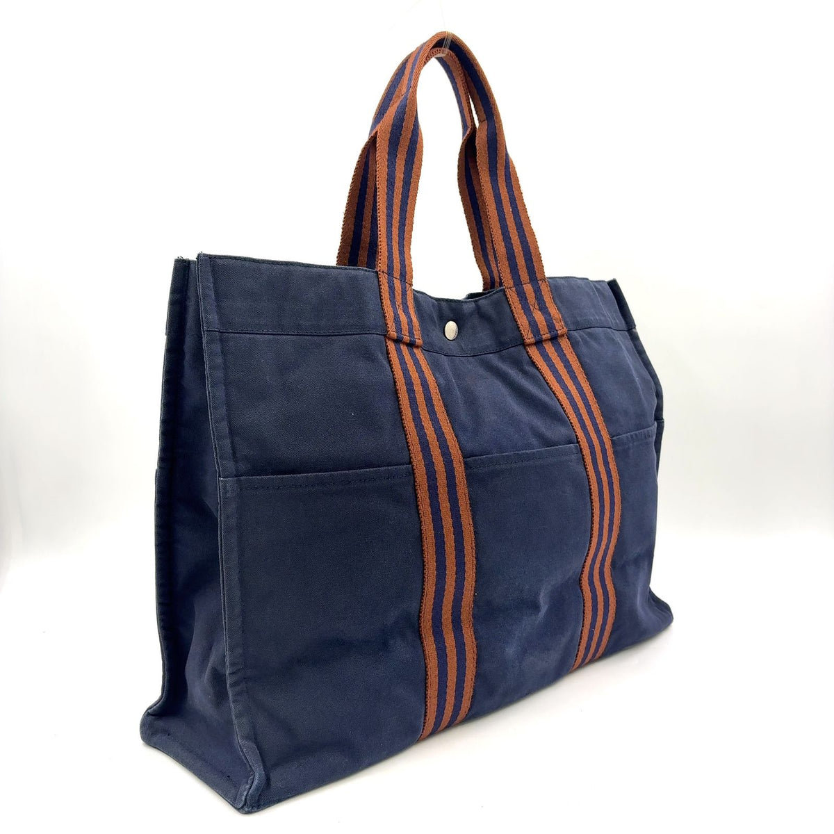 Hermes Fourre Tout MM Canvas Navy Brown Tote Silver — view 2