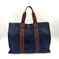 Hermes Fourre Tout MM Canvas Navy Brown Tote Silver