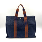 Hermes Fourre Tout MM Canvas Navy Brown Tote Silver
