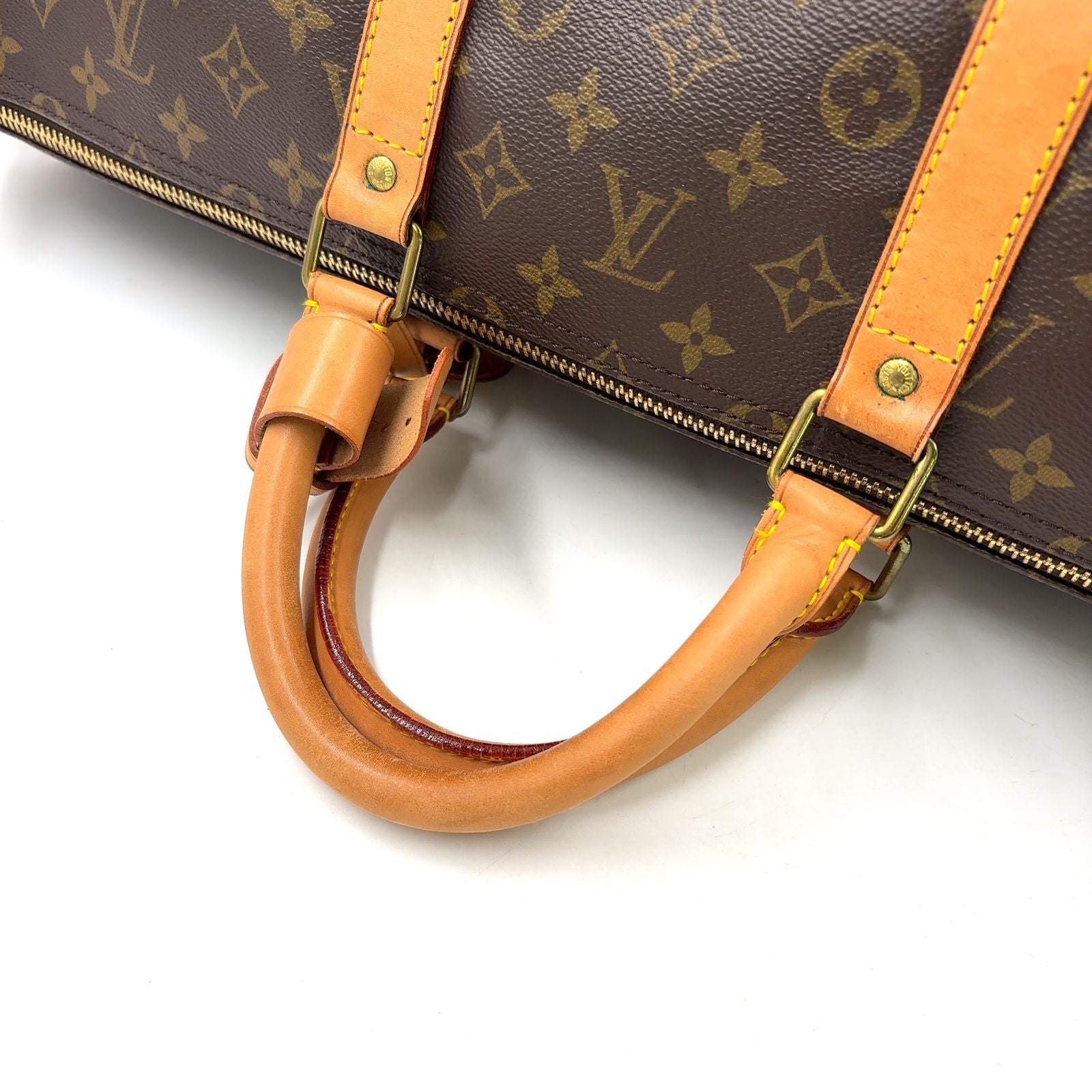 Louis Vuitton Keepall Bandouliere 55 Monogram Leather Brown Boston Bag Gold — view 5
