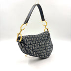 Dior Saddle Bag Trotter Oblique Pattern Leather Canvas Navy Black Gold — view 2