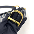 Dior Saddle Bag Trotter Oblique Pattern Leather Canvas Navy Black Gold — view 7