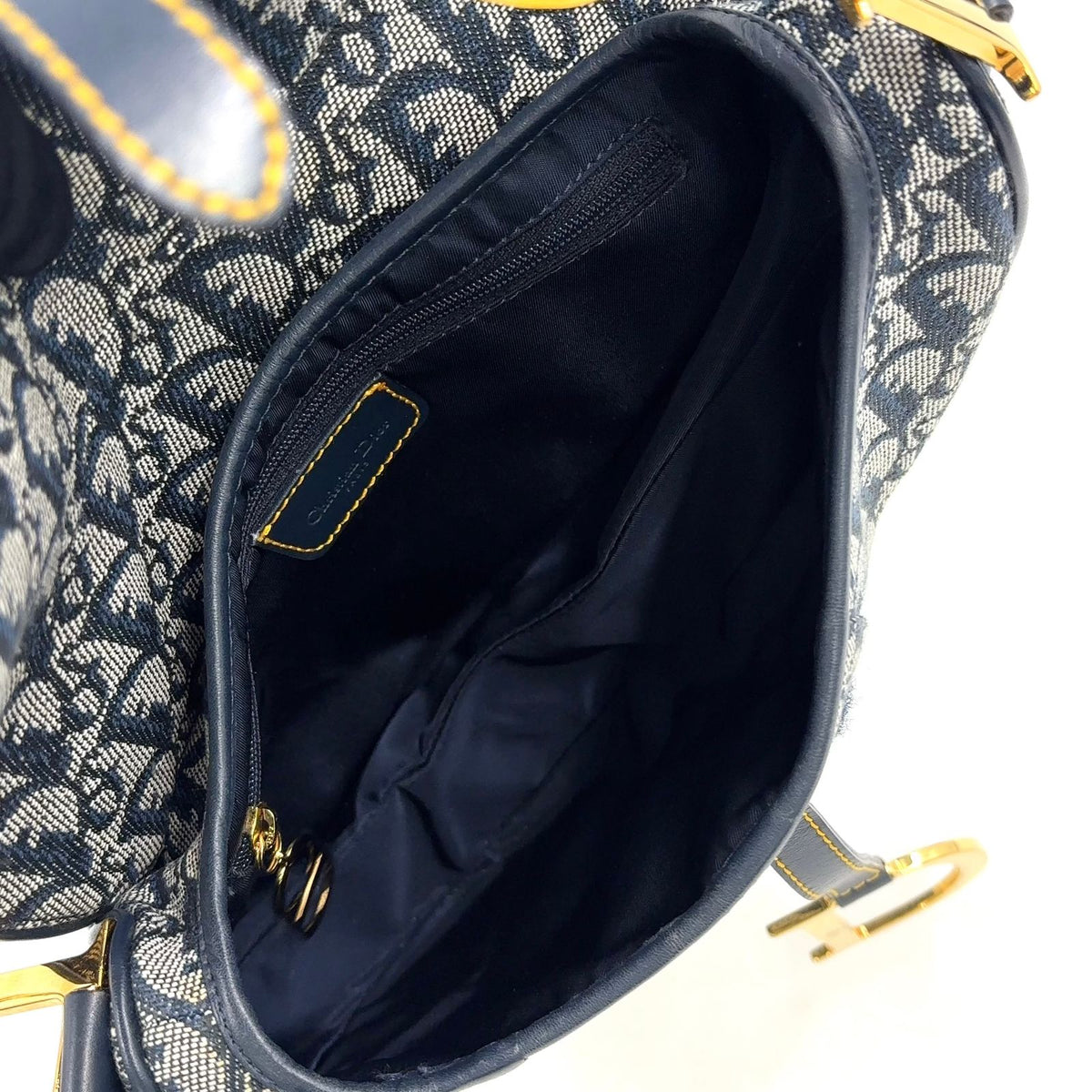 Dior Saddle Bag Trotter Oblique Pattern Leather Canvas Navy Black Gold — view 3