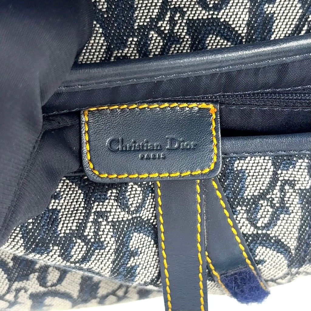 Dior Saddle Bag Trotter Oblique Pattern Leather Canvas Navy Black Gold — view 4