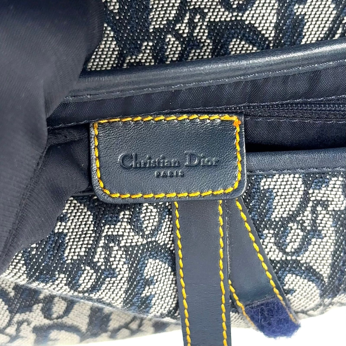 Dior Saddle Bag Trotter Oblique Pattern Leather Canvas Navy Black Gold — view 4