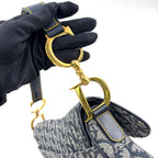 Dior Saddle Bag Trotter Oblique Pattern Leather Canvas Navy Black Gold — view 8