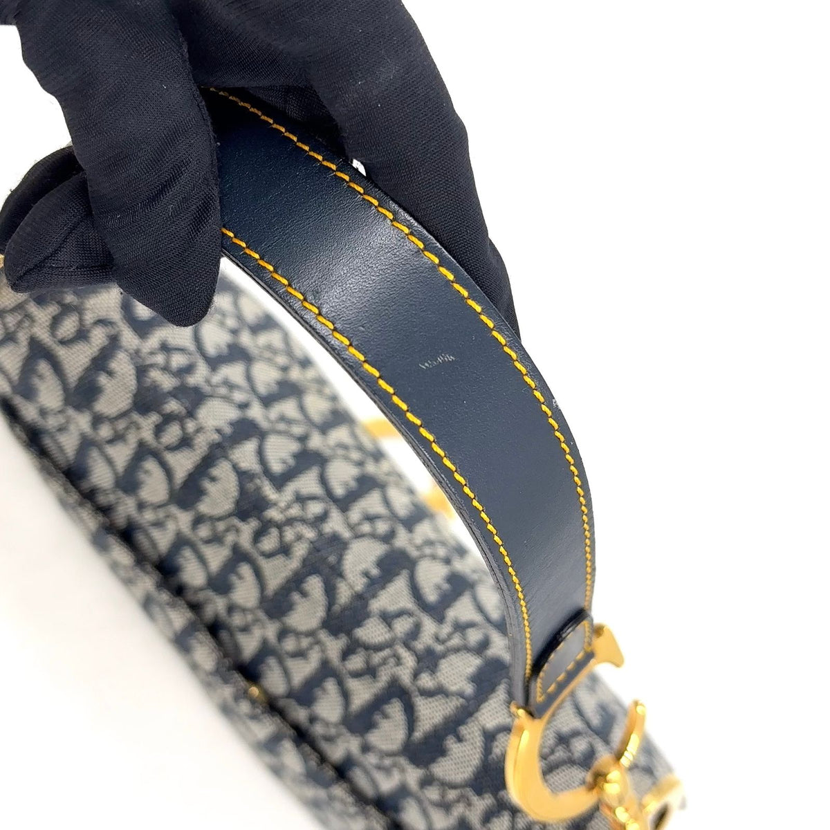 Dior Saddle Bag Trotter Oblique Pattern Leather Canvas Navy Black Gold — view 5