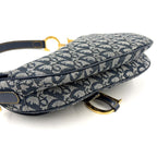 Dior Saddle Bag Trotter Oblique Pattern Leather Canvas Navy Black Gold — view 6