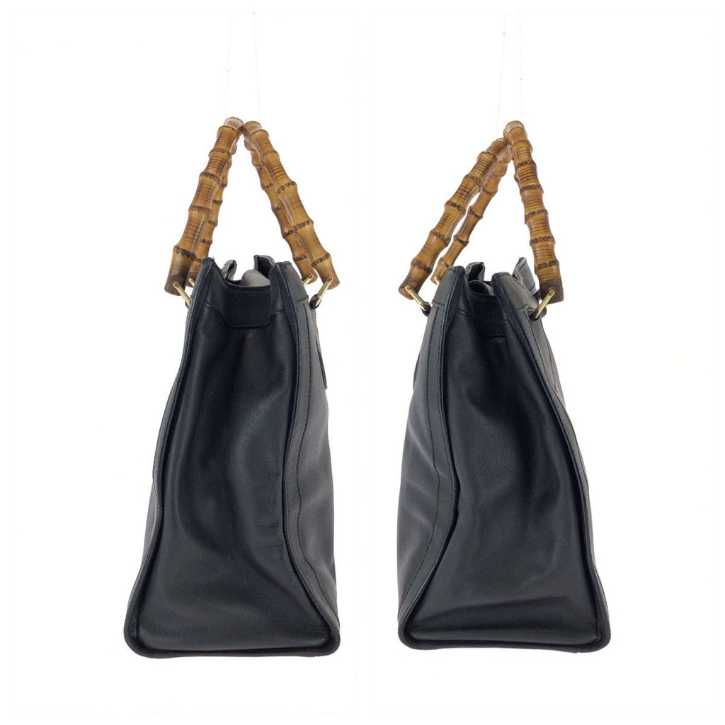 Gucci Bamboo Black Gold Leather Tote — view 8