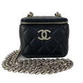 Chanel Vanity Quilted Black Chain Shoulder Silver Mini Bag