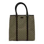 Gucci Tote GG Plus Supreme Beige Dark Brown Leather