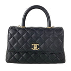 Chanel Handbag Small Top Handle Flap Bag Quilted Coco XS Black Gold