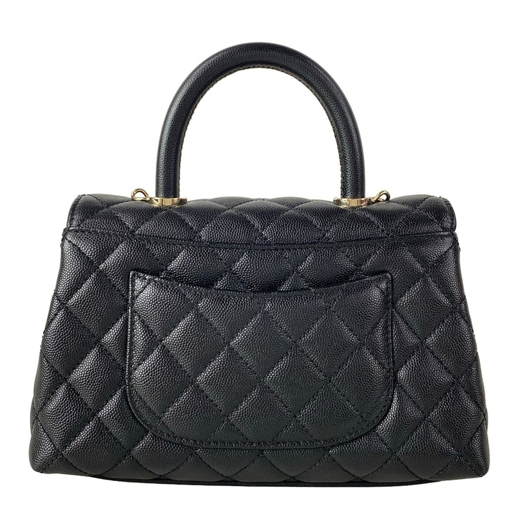 Chanel Handbag Small Top Handle Flap Bag Quilted Coco XS Black Gold — view 3