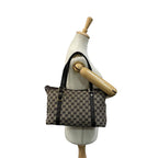 Gucci GG Canvas Leather Tote Shoulder Bag Gray Dark Brown Gold Charm — view 4