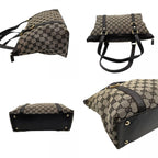 Gucci GG Canvas Leather Tote Shoulder Bag Gray Dark Brown Gold Charm — view 7
