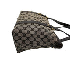 Gucci GG Canvas Leather Tote Shoulder Bag Gray Dark Brown Gold Charm — view 6