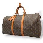 Louis Vuitton Keepall 50 Monogram Boston Bag Travel Leather Brown Gold Padlock