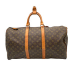 Louis Vuitton Keepall 50 Monogram Boston Bag Travel Leather Brown Gold Padlock — view 3