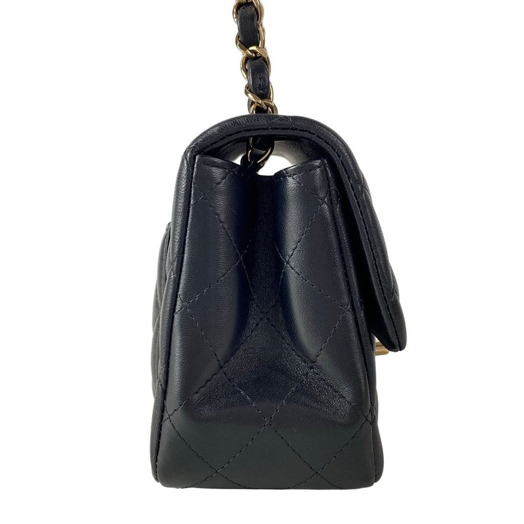 Chanel Shoulder Bag Mini Quilted Black Chain Gold Lambskin — view 2