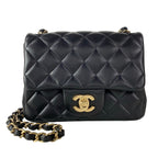 Chanel Shoulder Bag Mini Quilted Black Chain Gold Lambskin