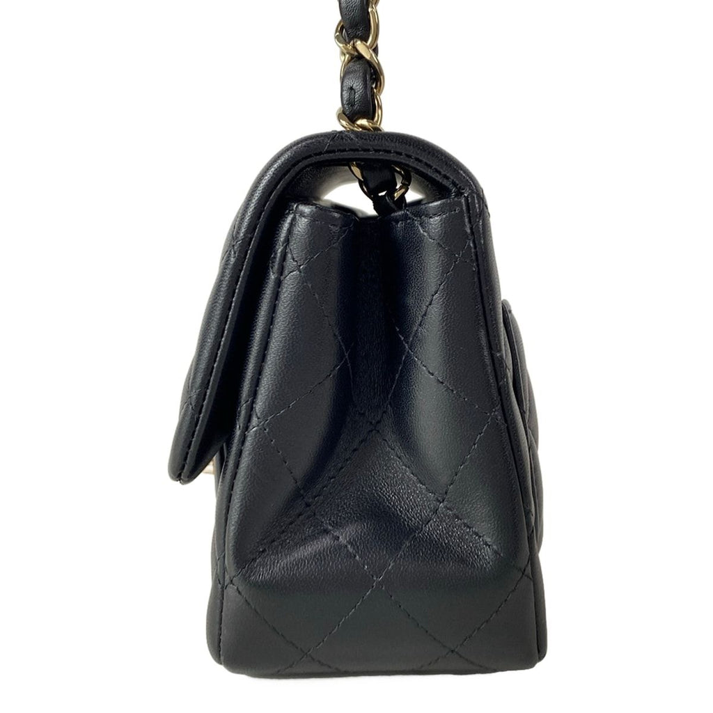 Chanel Shoulder Bag Mini Quilted Black Chain Gold Lambskin — view 4