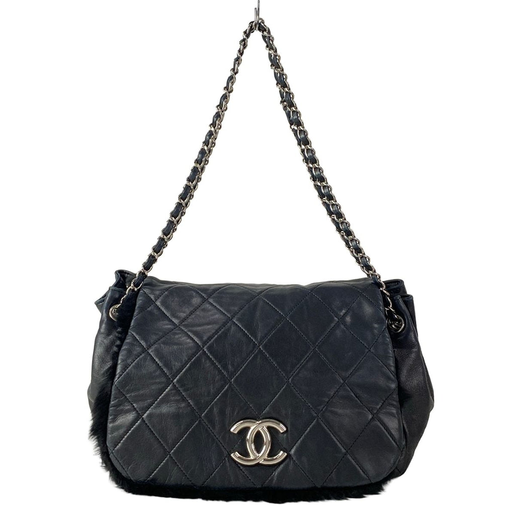 Chanel Shoulder Bag Quilted Black Silver Chain Lambskin