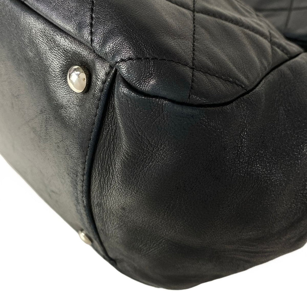 Chanel Shoulder Bag Quilted Black Silver Chain Lambskin — view 6