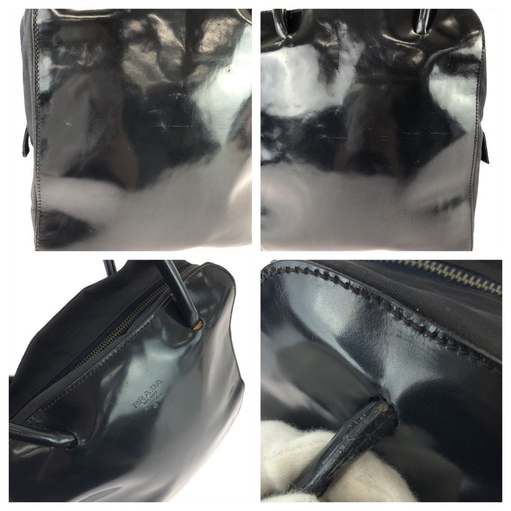 Prada Vintage Tessuto Black Silver Patent Leather Tote — view 6