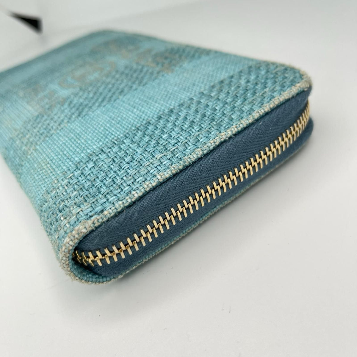 Chanel Deauville Striped Zip Around Wallet Turquoise Green Card — view 2