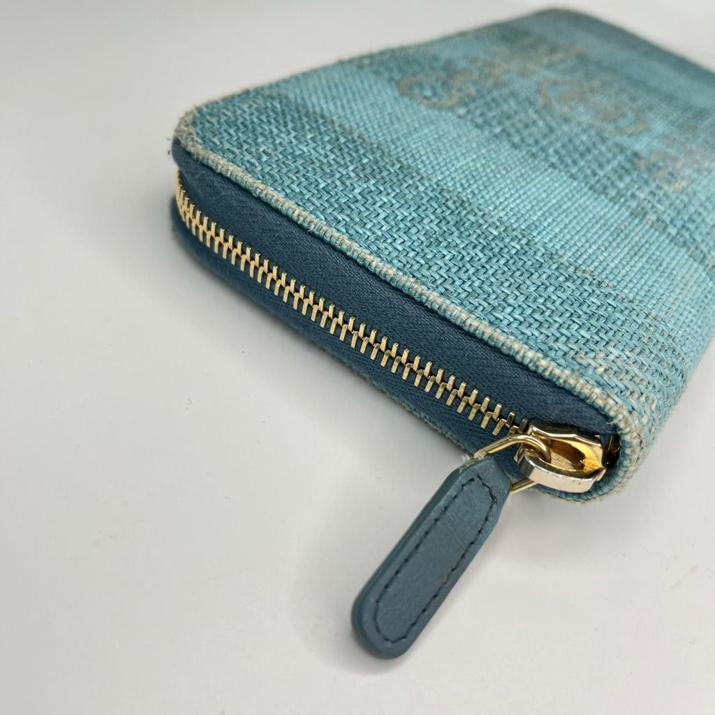 Chanel Deauville Striped Zip Around Wallet Turquoise Green Card — view 3