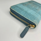 Chanel Deauville Striped Zip Around Wallet Turquoise Green Card — view 3