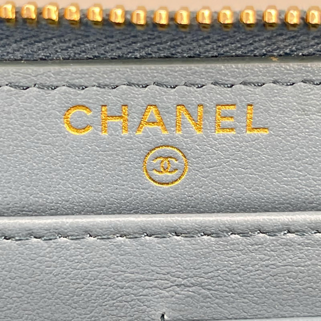 Chanel Deauville Striped Zip Around Wallet Turquoise Green Card — view 8