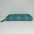 Chanel Deauville Striped Zip Around Wallet Turquoise Green Card — view 4