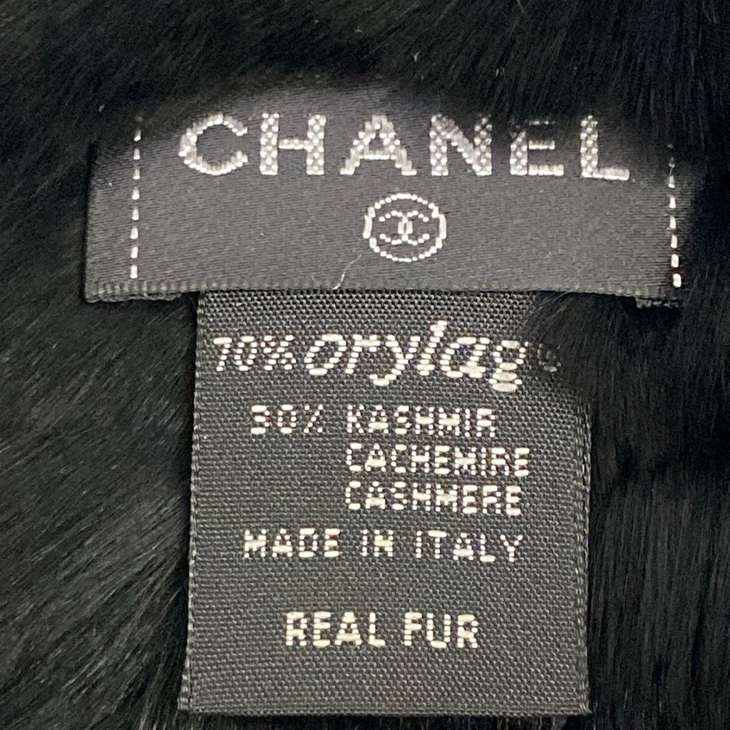 Chanel Scarf Black Gray CC Logo Cashmere Fur Rabbit — view 2