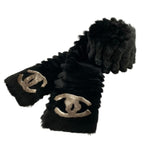 Chanel Scarf Black Gray CC Logo Cashmere Fur Rabbit — view 5