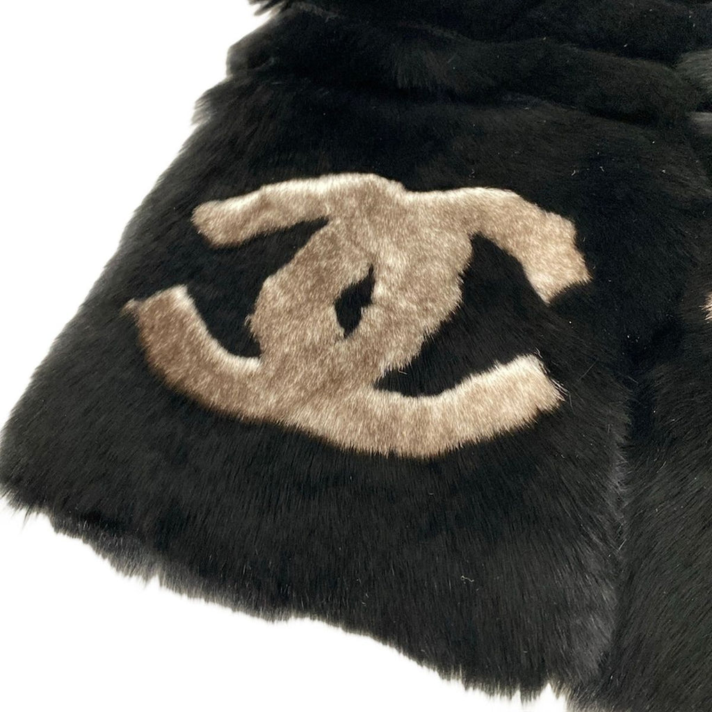 Chanel Scarf Black Gray CC Logo Cashmere Fur Rabbit — view 4