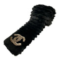 Chanel Scarf Black Gray CC Logo Cashmere Fur Rabbit
