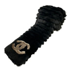 Chanel Scarf Black Gray CC Logo Cashmere Fur Rabbit