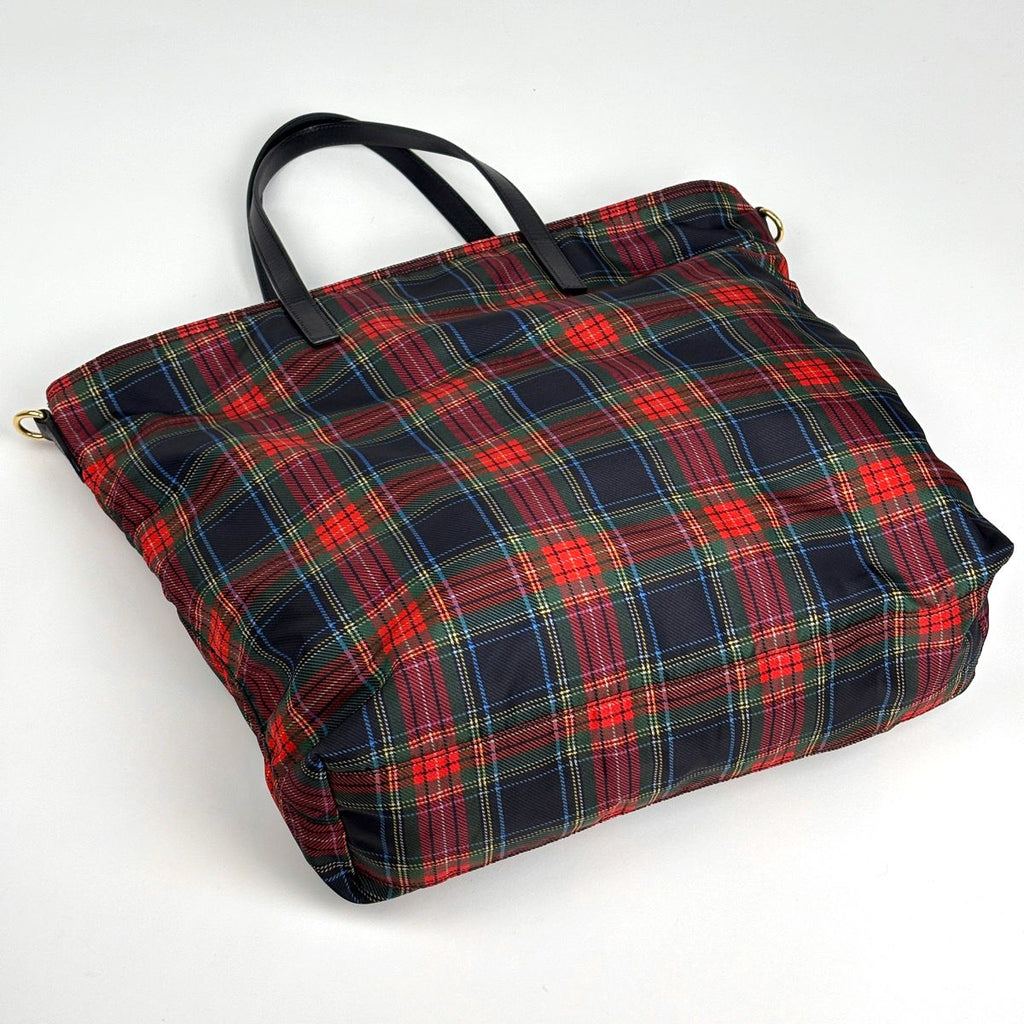 Prada Tote Plaid 2-Way Nylon Red Nero — view 2