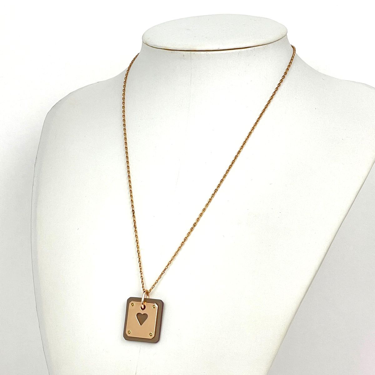 Hermes Necklace As de Coeur PM Metal Leather Pink Gold Brown — view 5