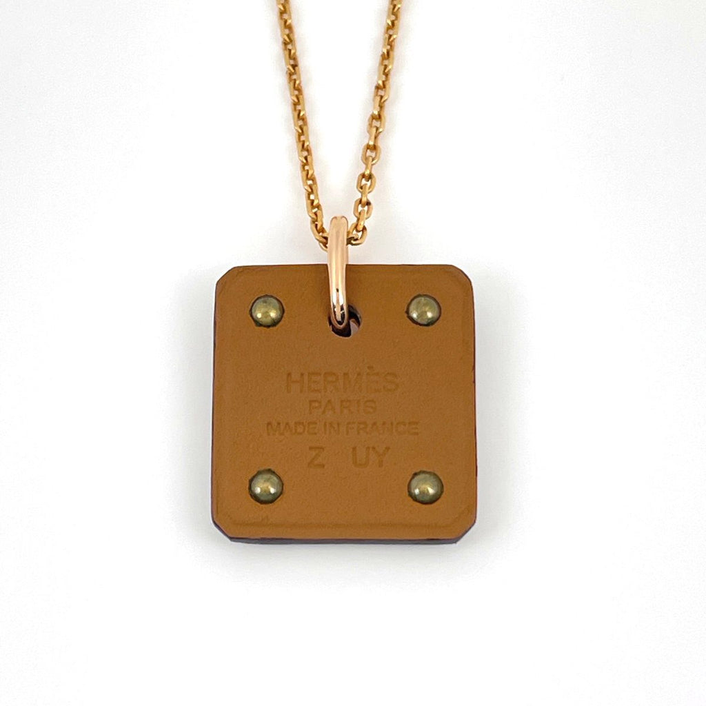 Hermes Necklace As de Coeur PM Metal Leather Pink Gold Brown — view 2