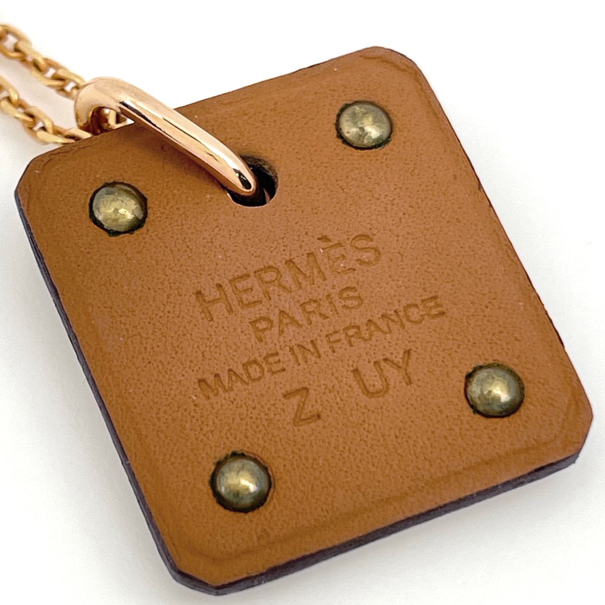 Hermes Necklace As de Coeur PM Metal Leather Pink Gold Brown — view 4