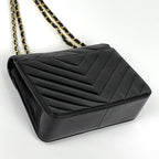 Chanel Shoulder Bag CC Logo V-stitch Mademoiselle Chevron Leather Black — view 2