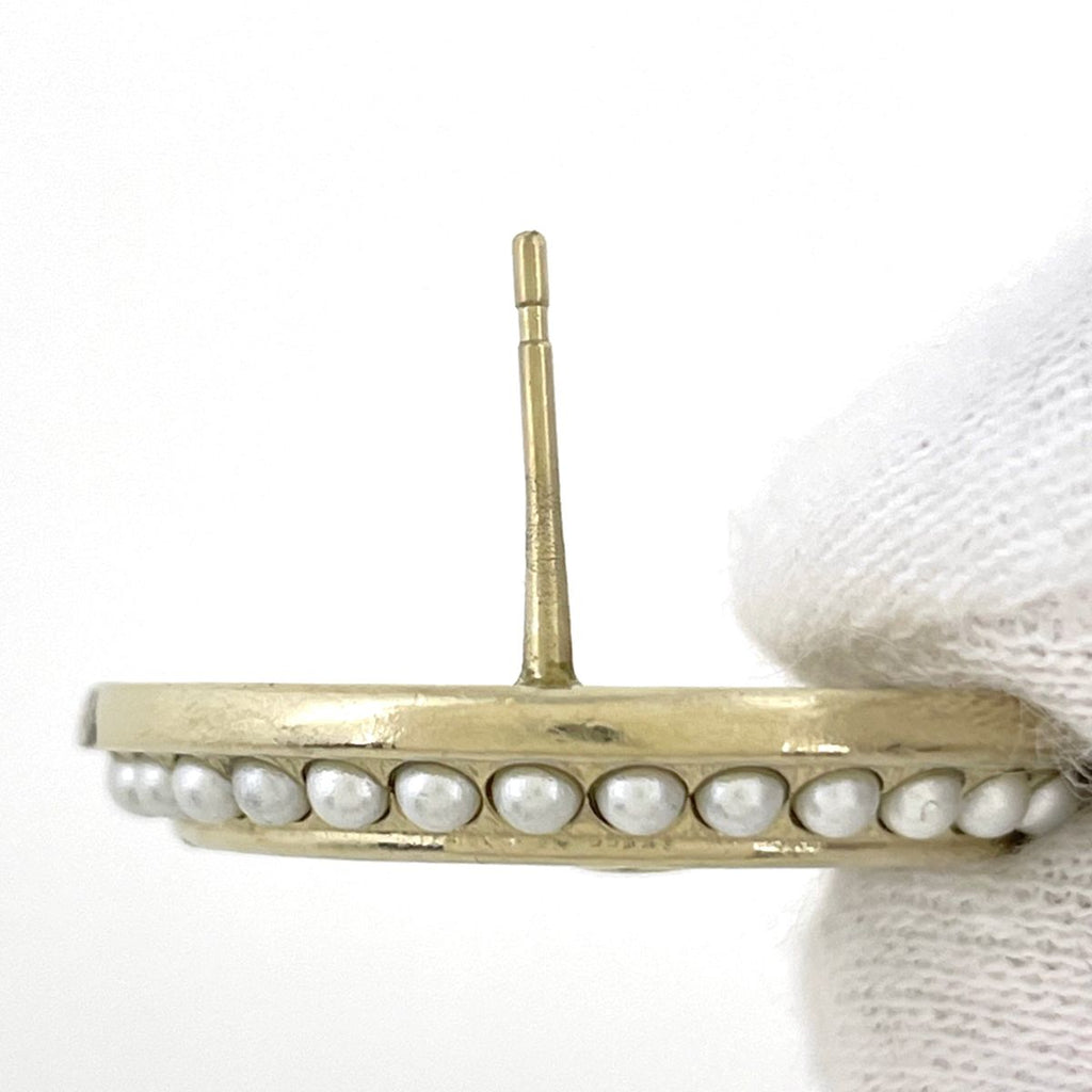 Chanel Earrings CC Logo Faux Pearl Rhinestone Gold — view 4