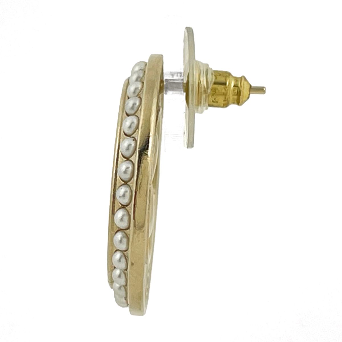 Chanel Earrings CC Logo Faux Pearl Rhinestone Gold — view 2
