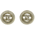 Chanel Earrings CC Logo Faux Pearl Rhinestone Gold