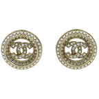 Chanel Earrings CC Logo Faux Pearl Rhinestone Gold