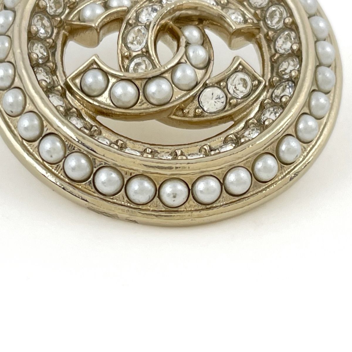 Chanel Earrings CC Logo Faux Pearl Rhinestone Gold — view 5