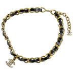 Chanel Necklace CC Logo Chain Leather Rhinestone Gold