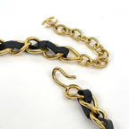 Chanel Necklace CC Logo Chain Leather Rhinestone Gold — view 3